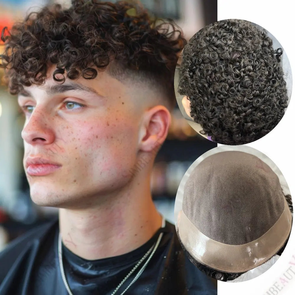 Curly Human Hair Toupee Replacement System for Women