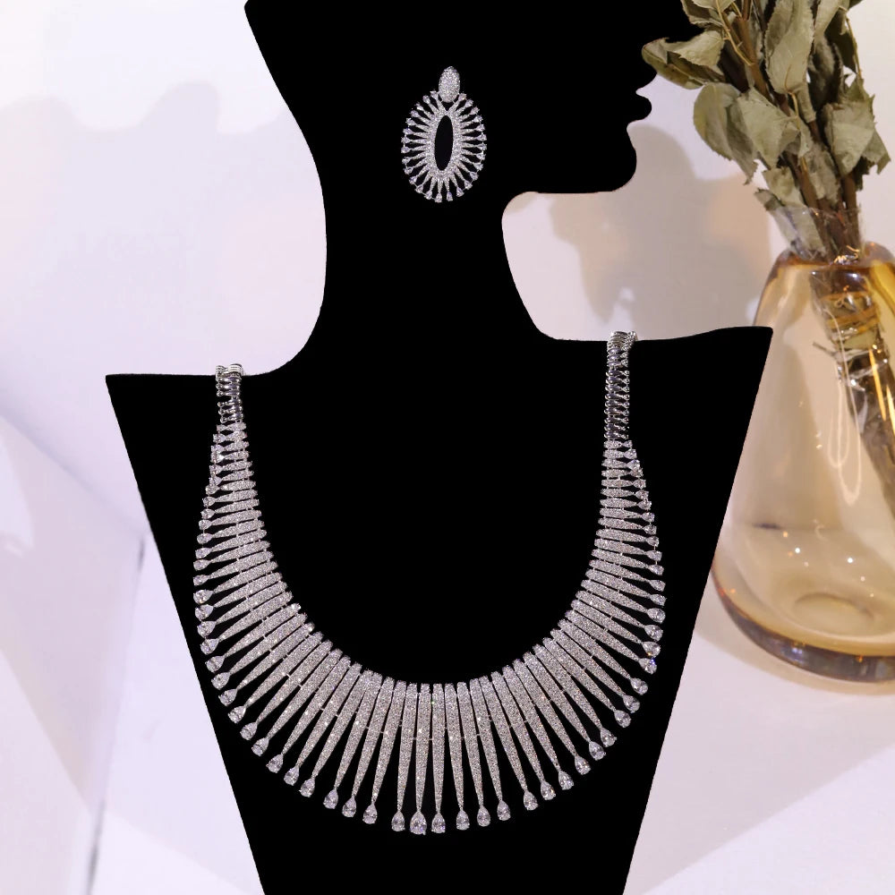 Brilliant Elegant Cubic Zirconia Necklace And Earring Set For Women