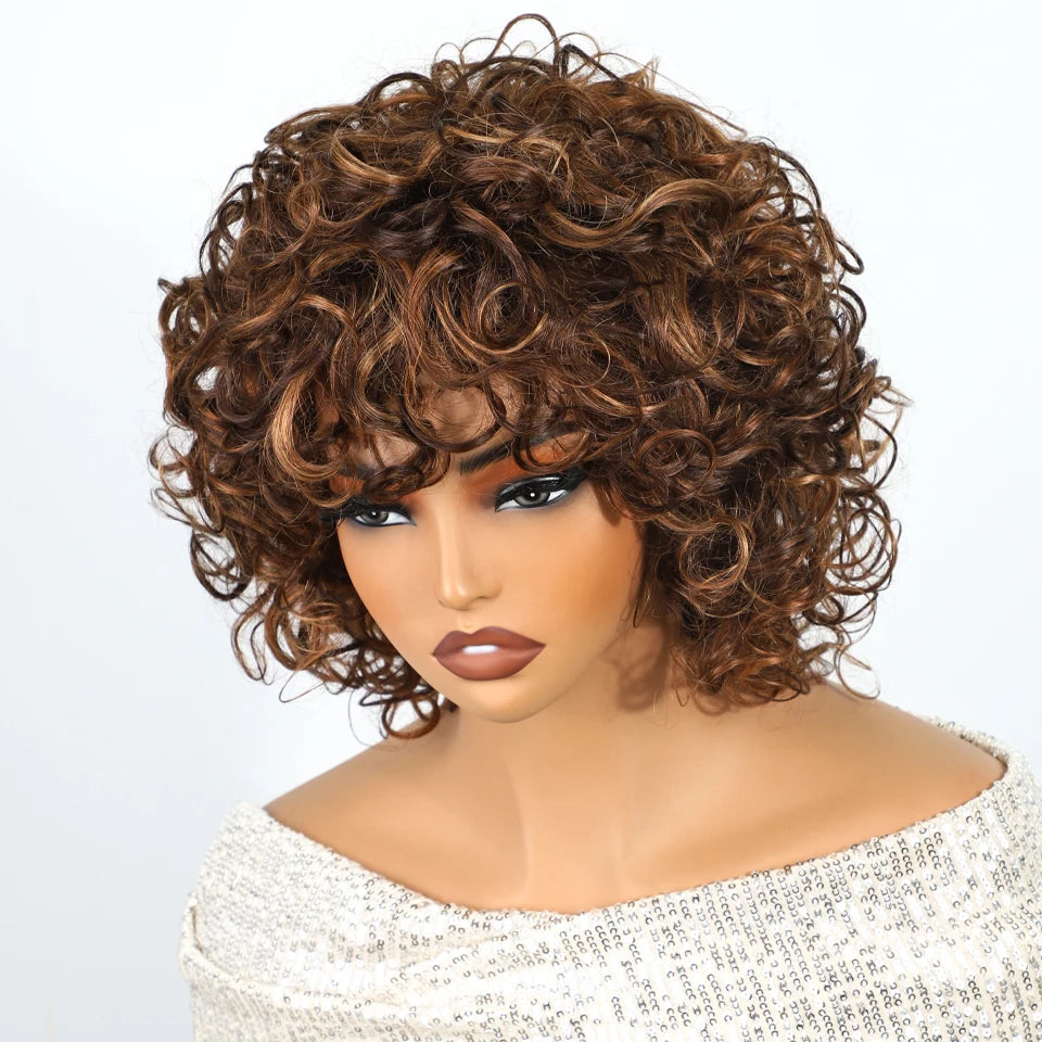 Glueless Curly Brazilian Short Human Hair Wig for Women