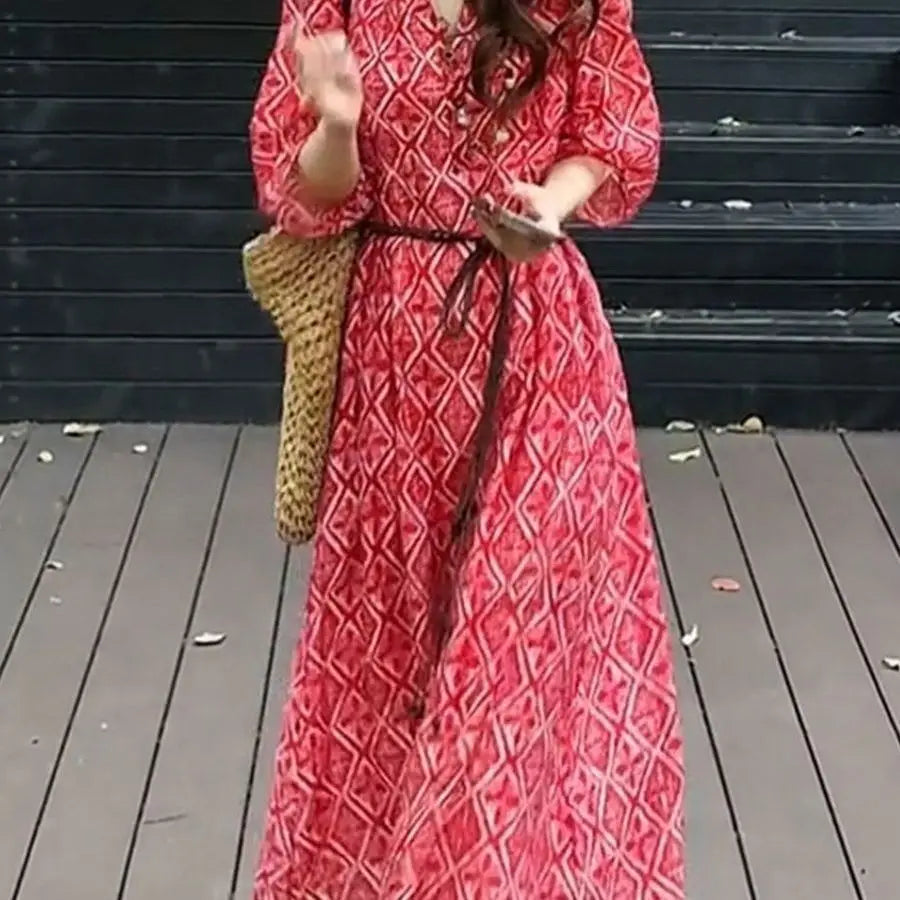 Loose Fit Vacation Style Floral Midi Dress for Women