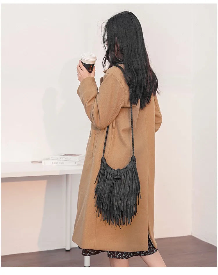 Double-Sided Tassel Design Crossbody Bag for Women