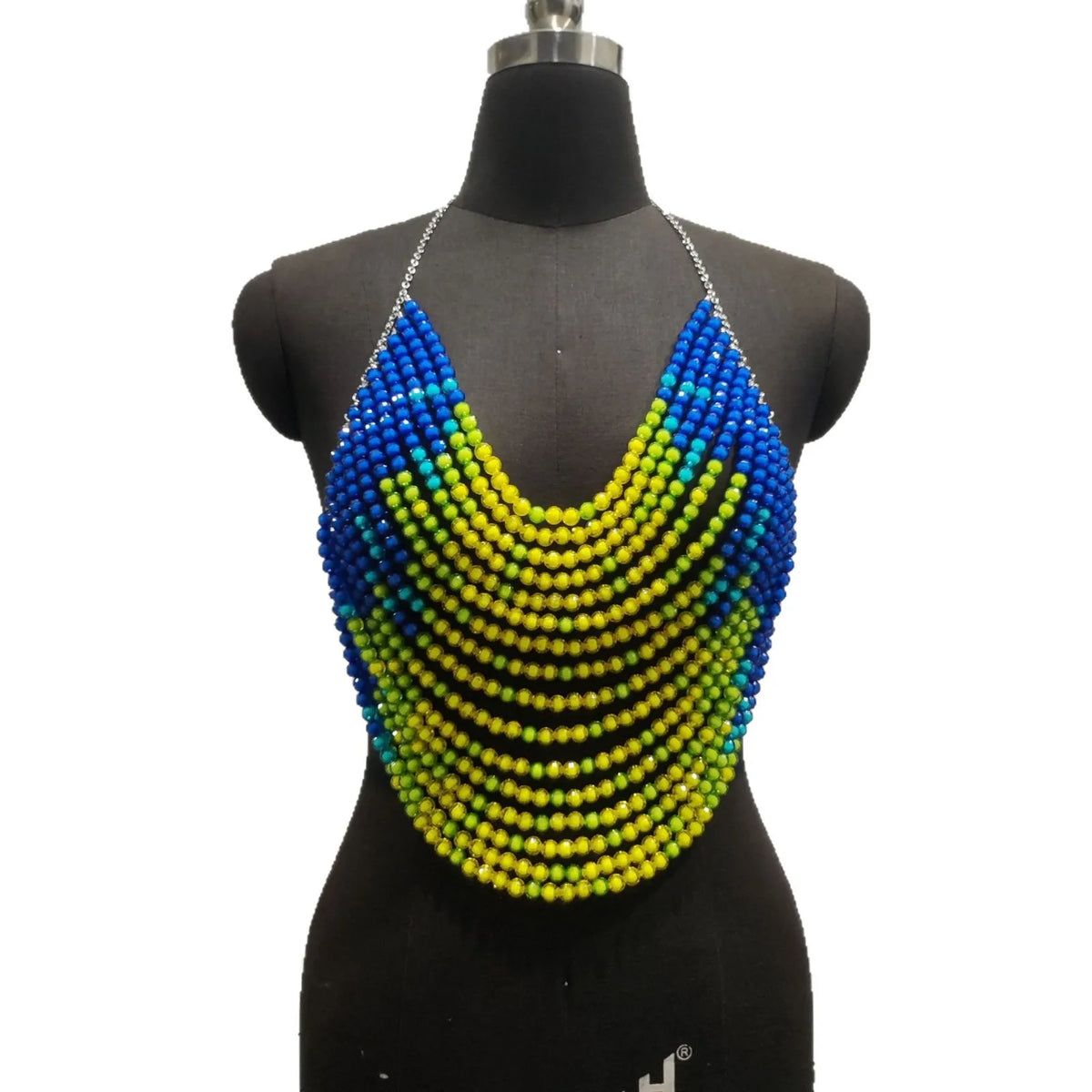 Multicolor Crystal Beaded Fringe Halter Top For Women