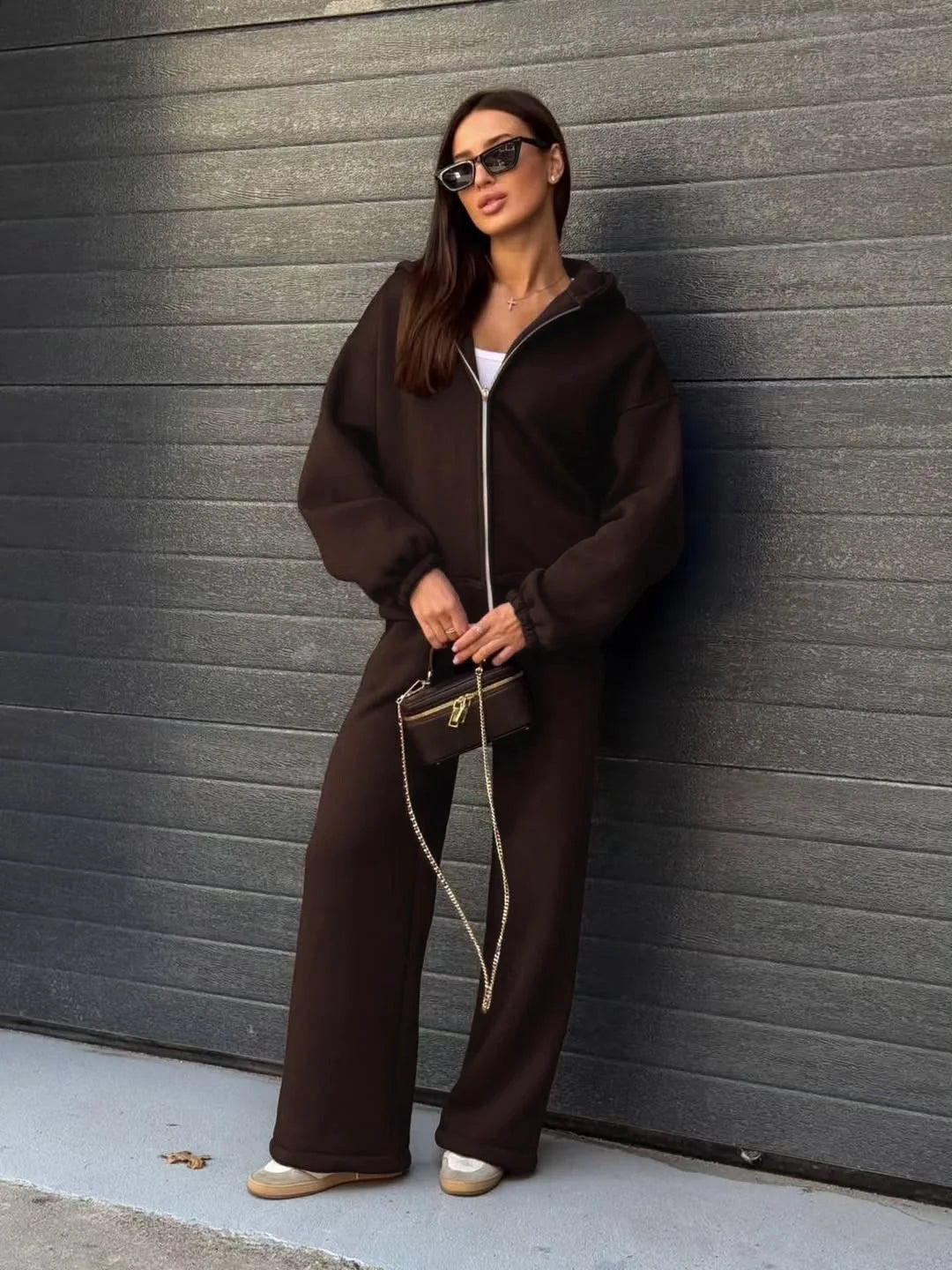 Hooded Loose Two Piece Top and Pants Set for Women