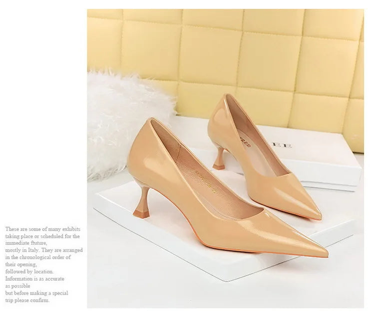 Classic Patent Leather Kitten Heel Office Pumps for Women