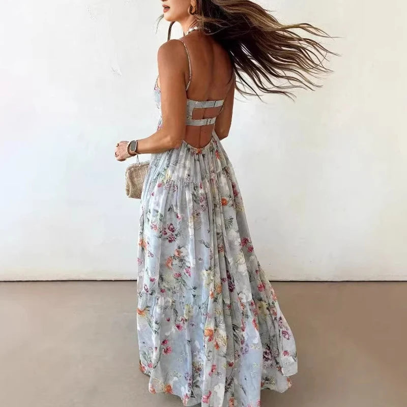 Off Shoulder Pleated Bohemian Maxi Dress for Women