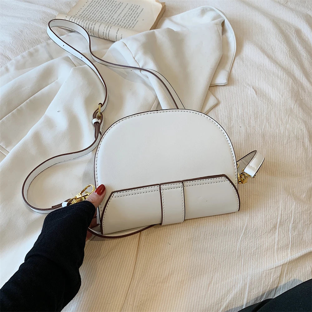 Solid Color Leather With Golden Hardware Saddle Shoulder Bag for Women