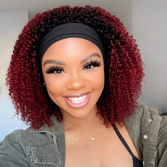 Burgundy Ombre Kinky Headband Wig