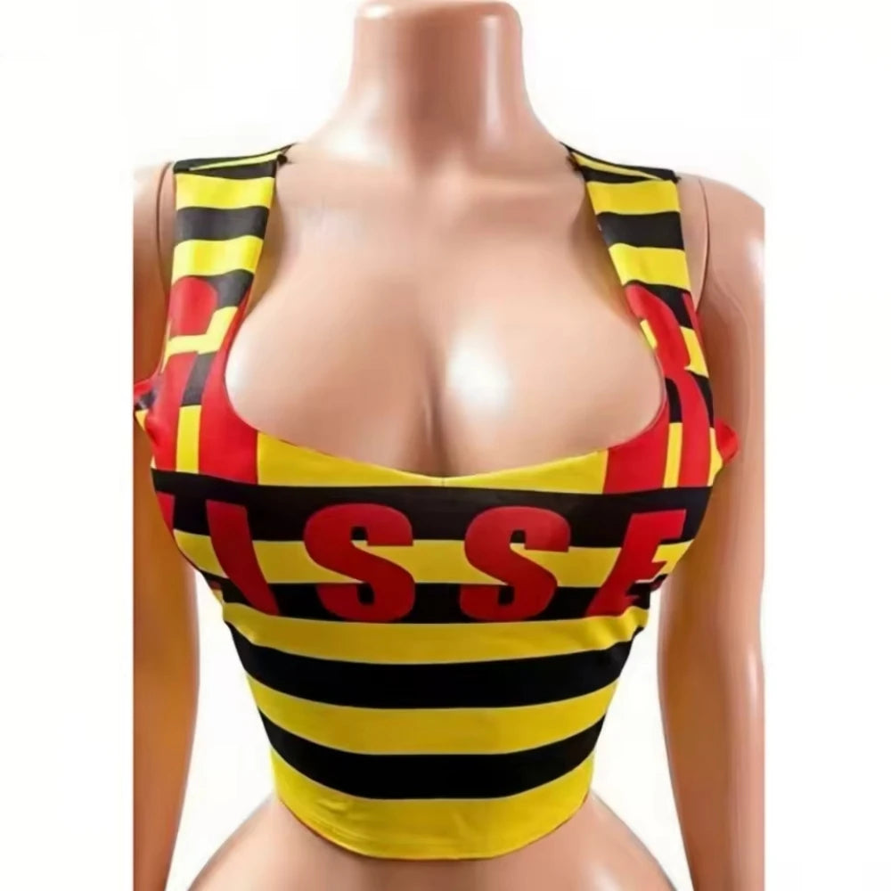 Yellow Stripe Letter Tank and Shorts Set