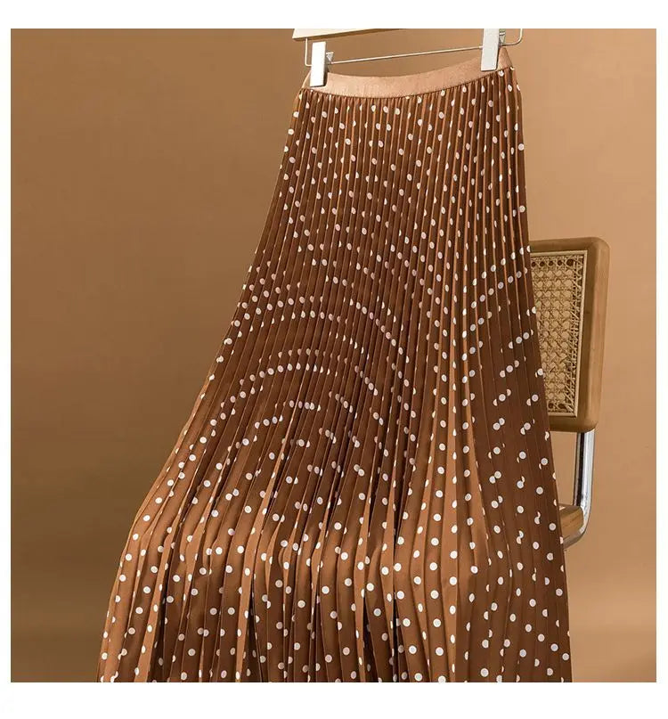 Polka Dot Pleated High Waisted Midi Dress for Women