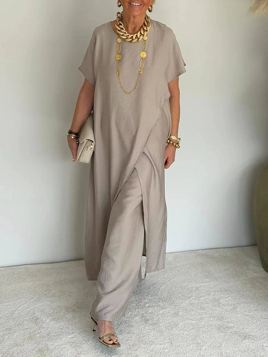 Casual Sleeveless Irregular Long Top Wide Leg Pants Two Piece Set for Women