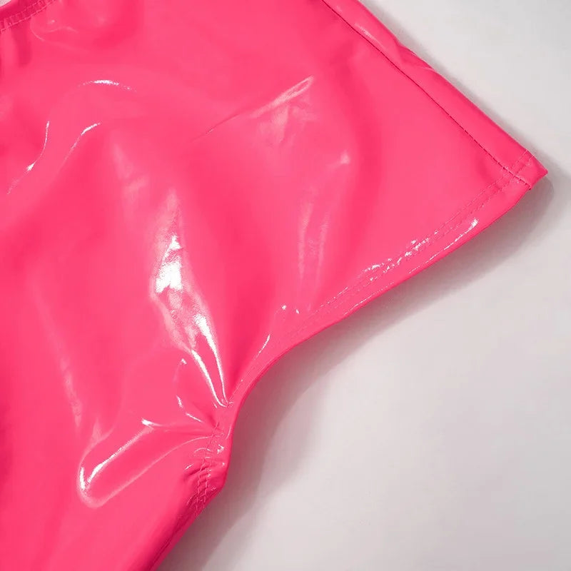 Sexy Polyurethane Leather Jumpsuit With Front Zip for Women