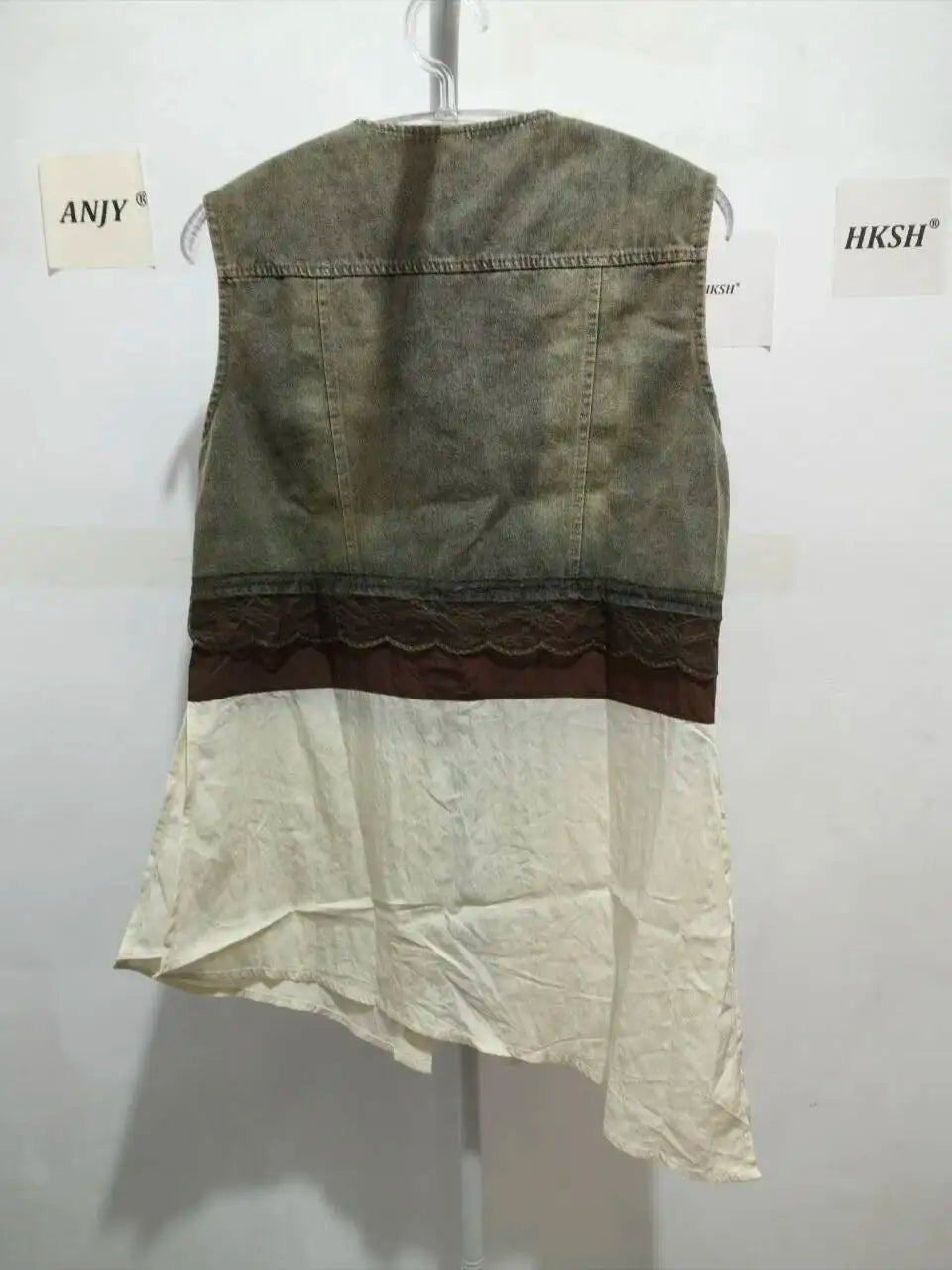 ANJY Summer New Women's High Street Fashion Unique Design Denim Patchwork Contrast Color Button Vest Casual Wide Leg Pants A7944