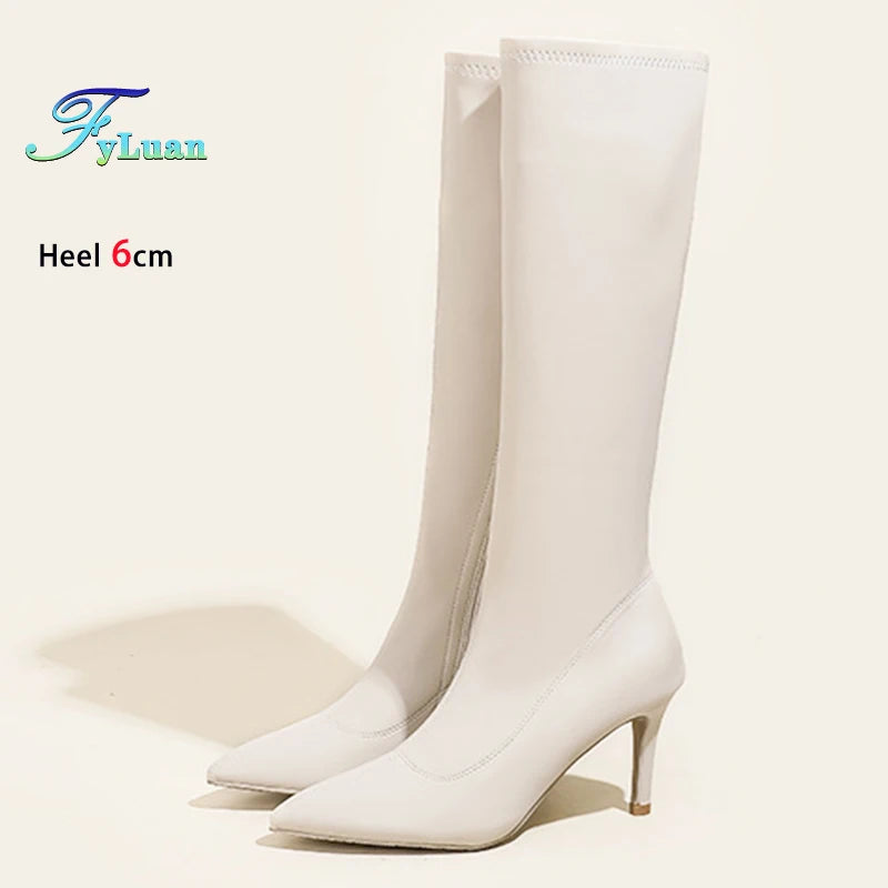 Patent Leather Pointed Knee High Boots