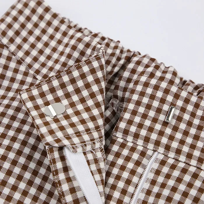 Wide Leg Pants Two Piece Set Woman Plaid Long Sleeved Shirt and High Waist 2025 Summer Fashion Casual Suit Spring and Summer New