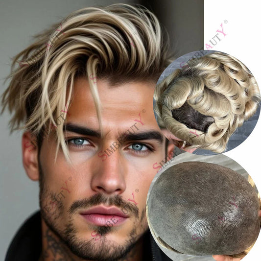 Natural Hairline Ombre Human Hair Toupee System for Men