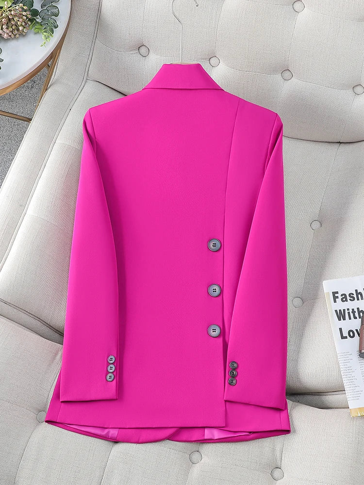 Fashion Women Blazer Pink Black Coffee Female Long Sleeve Solid Autumn Winter Ladies Loose Formal Jacket Coat For Work Wear