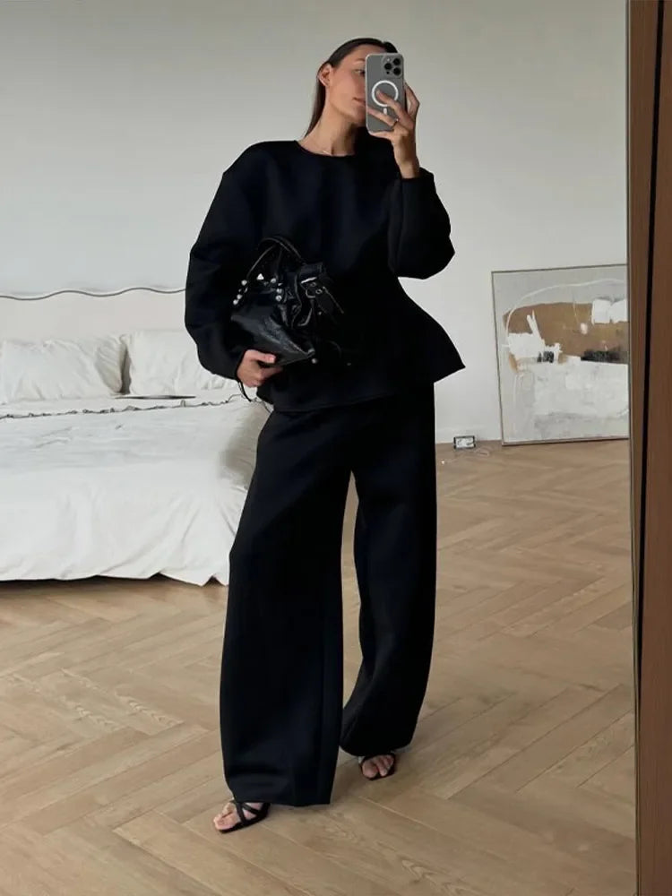 Spring Chic O-Neck Pleated Loose-Fit Two-Piece Set for Women