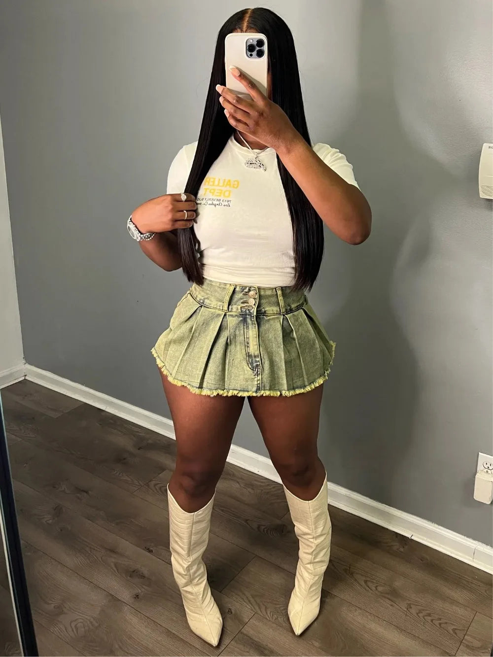 FAGADOER Y2k Denim Shorts Women Pleated Skirt Shorts Summer Stretchy Casual Shorts Retro 90s Fashion Streetwear Short Pants
