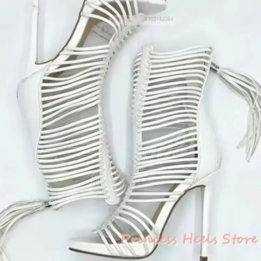 Tassel Mid Calf Boots With Slim Heel