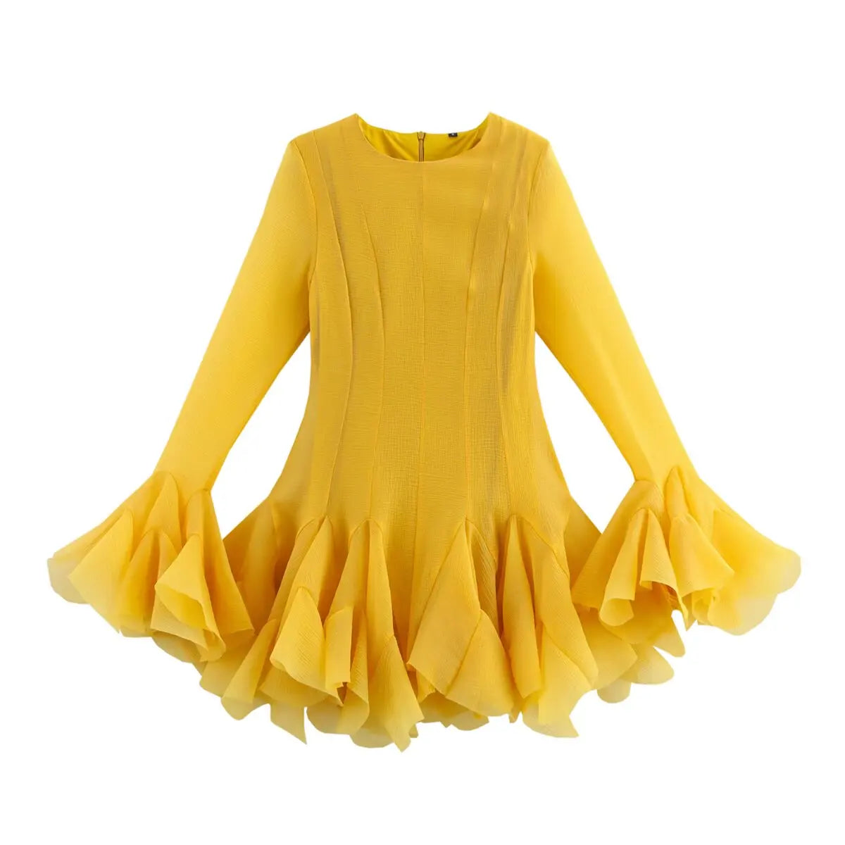 French Style Ruffle Hem Flare Sleeve Mini Dress for Women