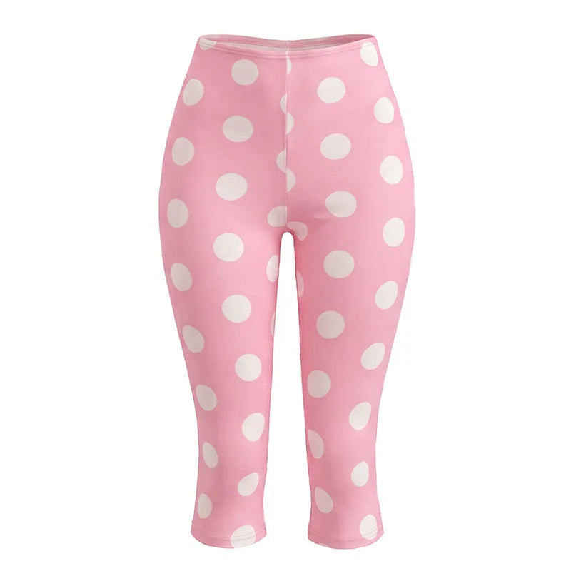 Polka Dot Two Piece Set with Halter Crop Top and Shorts for Women