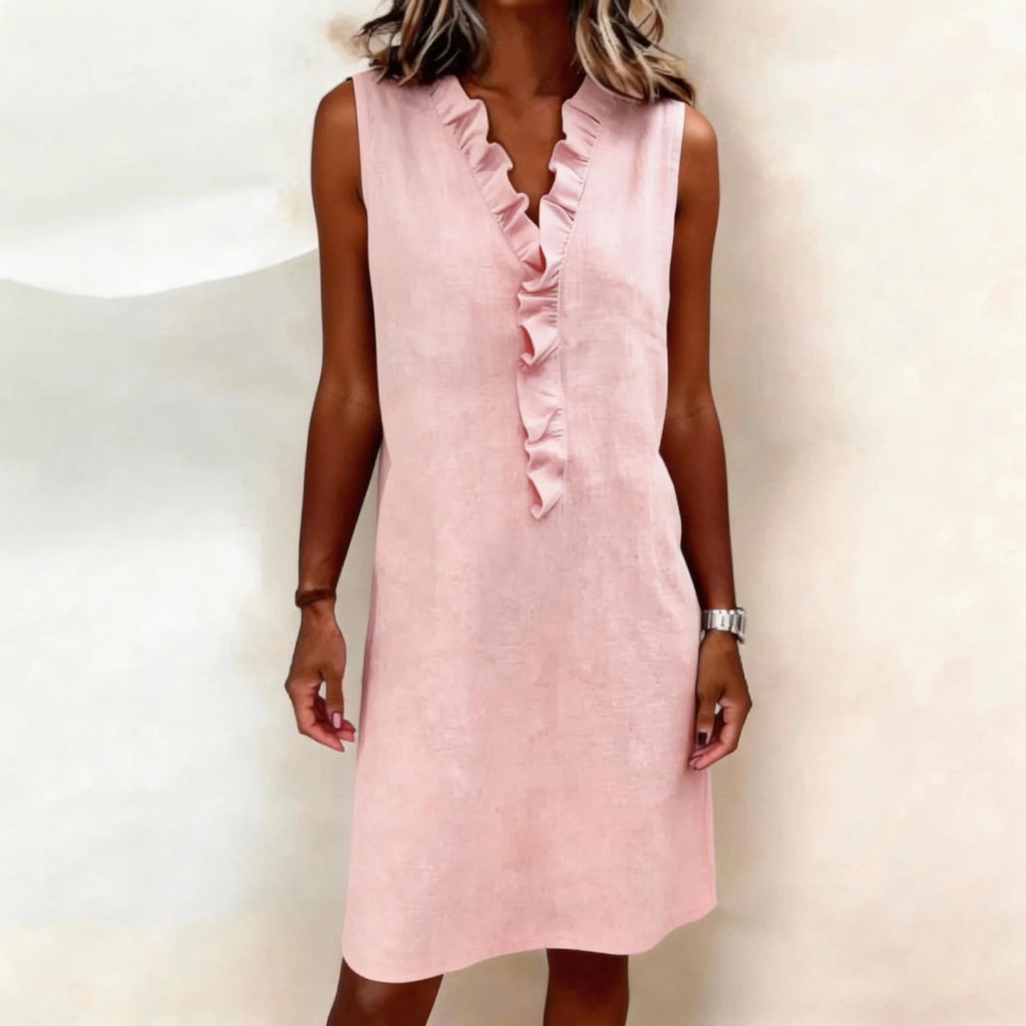 Sleeveless V Neck Front Ruffle Mini Dress for Women