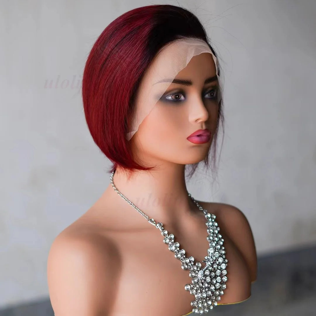 Wig HD Transparent Lace Front 13x4 Pixie Cut Bob Indian Hair Pre Plucked 200 Density