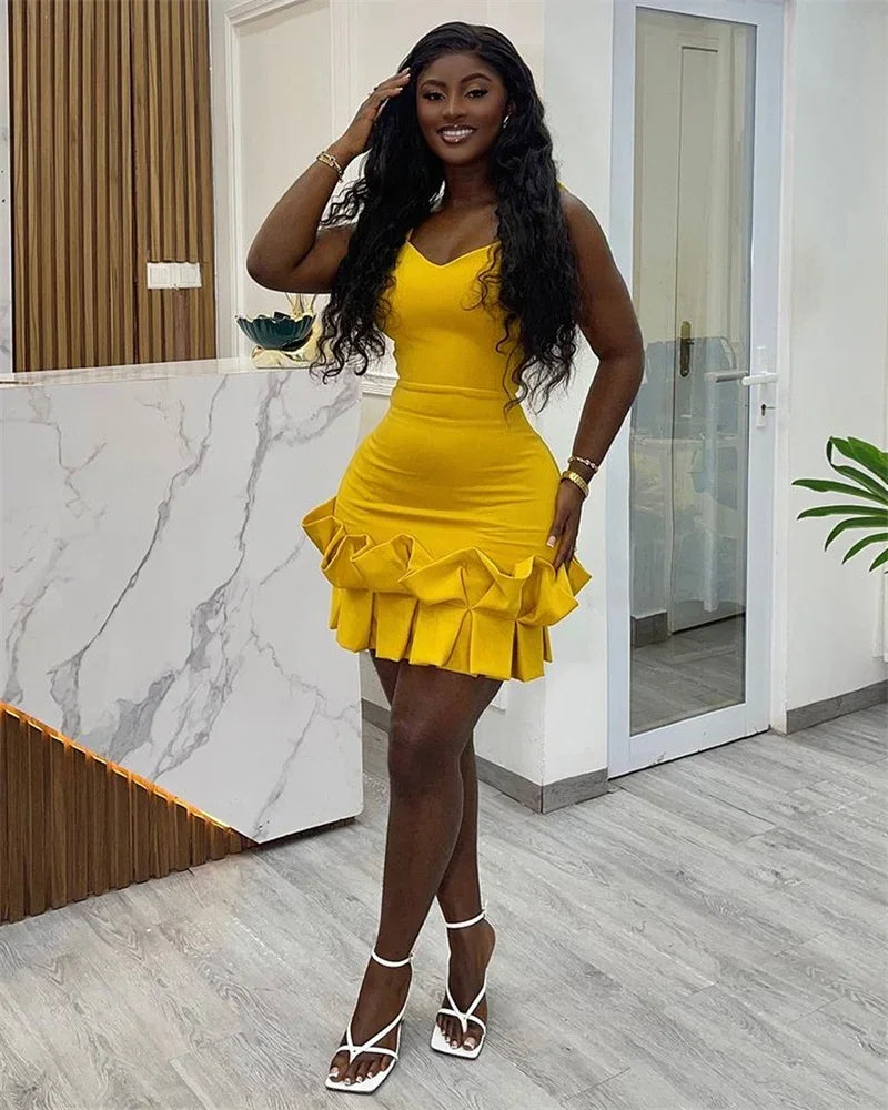 Ruffle Hem V-Neck Spaghetti Strap Mini Dress for Women