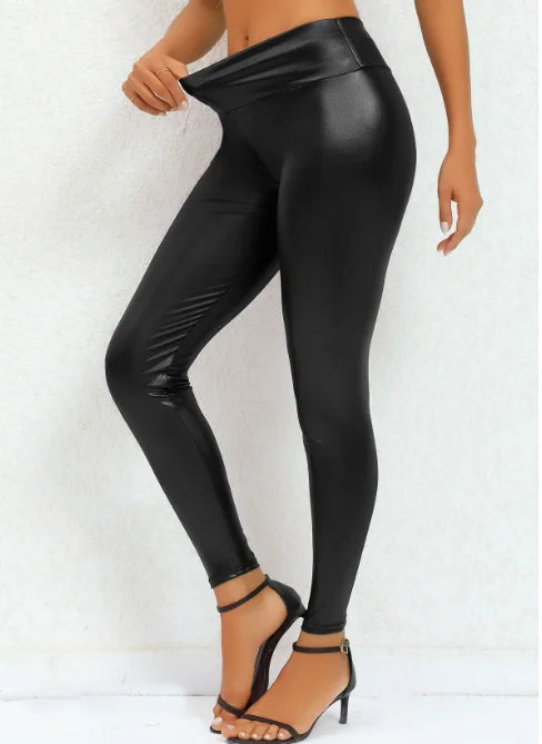 High Waisted Stretch Faux Leather Leggings for Women