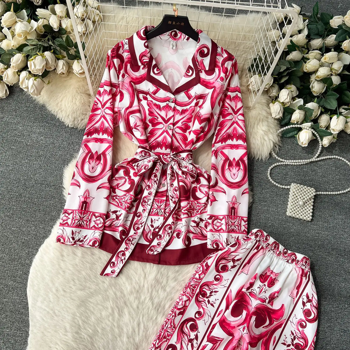 Casual Turn Down Collar Two Piece Pants Set for Women