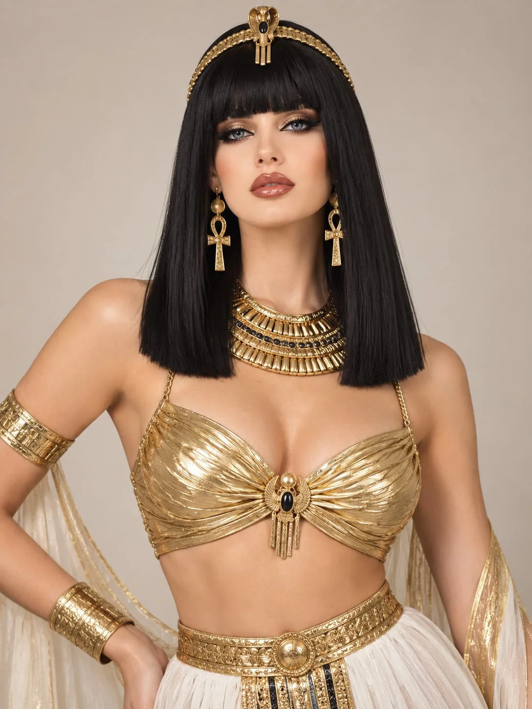 Cleopatra Style Short Bob Wig With Bangs for Women
