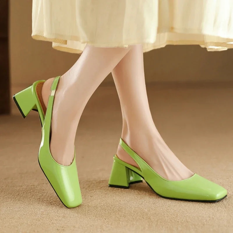 Elegant Bright Green Patent Leather Slingback Pumps for Women