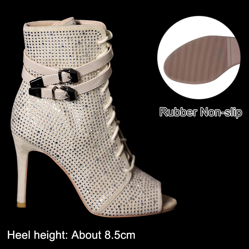 Peep Toe Ankle Stiletto Latin Dance Heels for Women