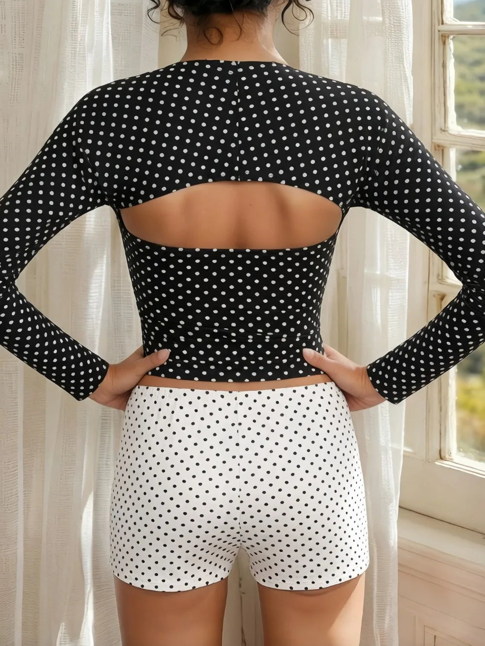 Retro Polka Dot Two Piece Crop Top and Shorts Set for Women