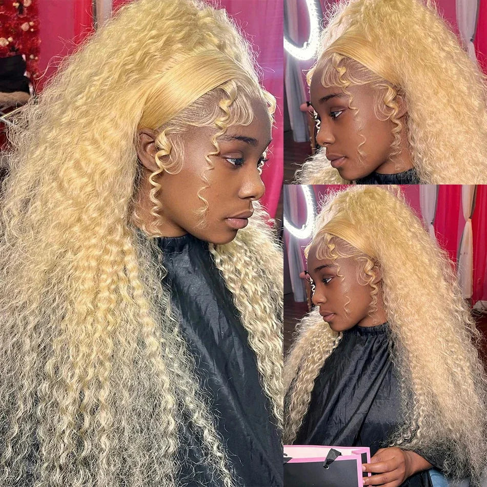 Honey Blonde Deep Wave Lace Front Human Hair Wig for Women