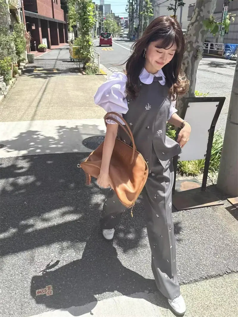 Japanese Sweet Retro Classic Embroidered Vest Vest Shorts Set 2026 Spring Summer New Fashion Commuter Two-piece Set for Women