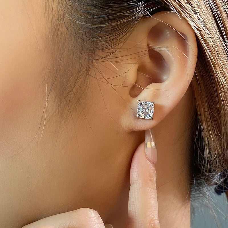 Diamond Stud Earrings Asscher Cut 7x7mm Classic Style