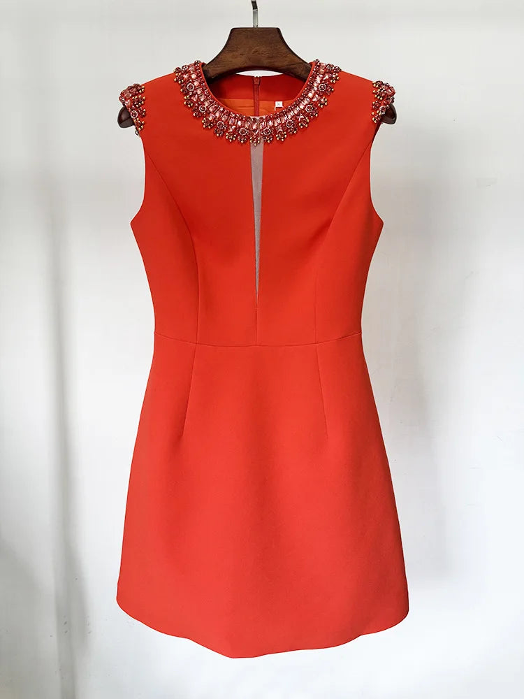 HIGH STREET Newest 2026 Designer Fashion Women's Colorful Diamond Beading Sleeveless  Tank Dress