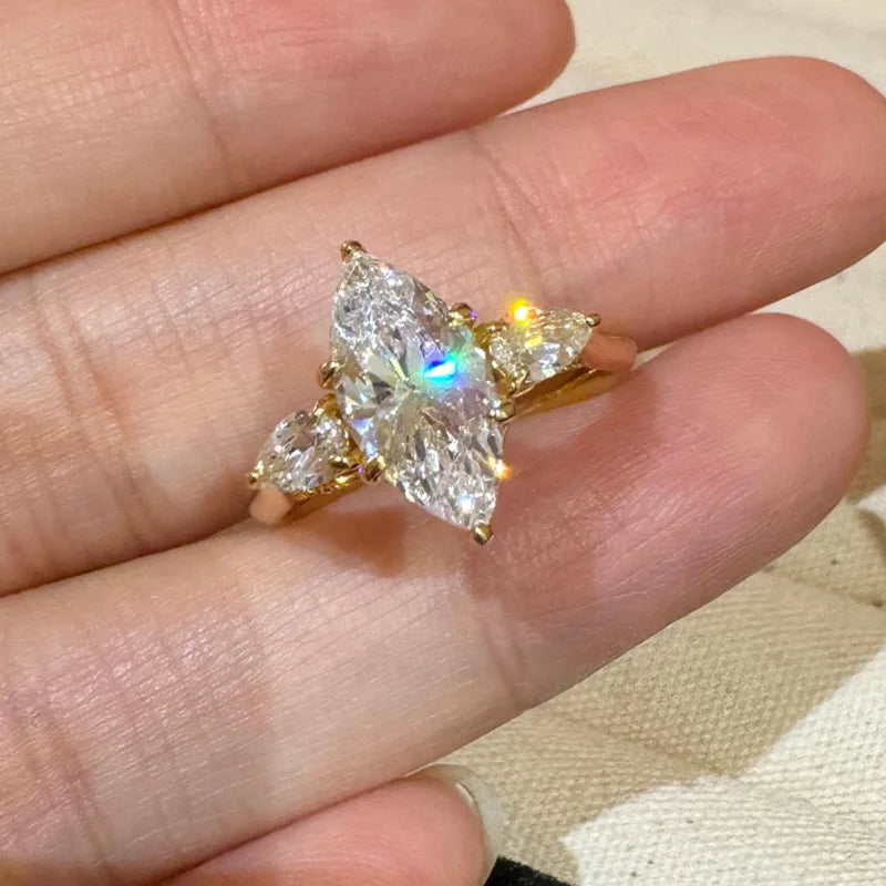 WUIHA Vintage 925 Sterling Silver Marquise Cut Lab Sapphire High Carbon Diamonds Gemstone Wedding Engagement Ring Fine Jewelry