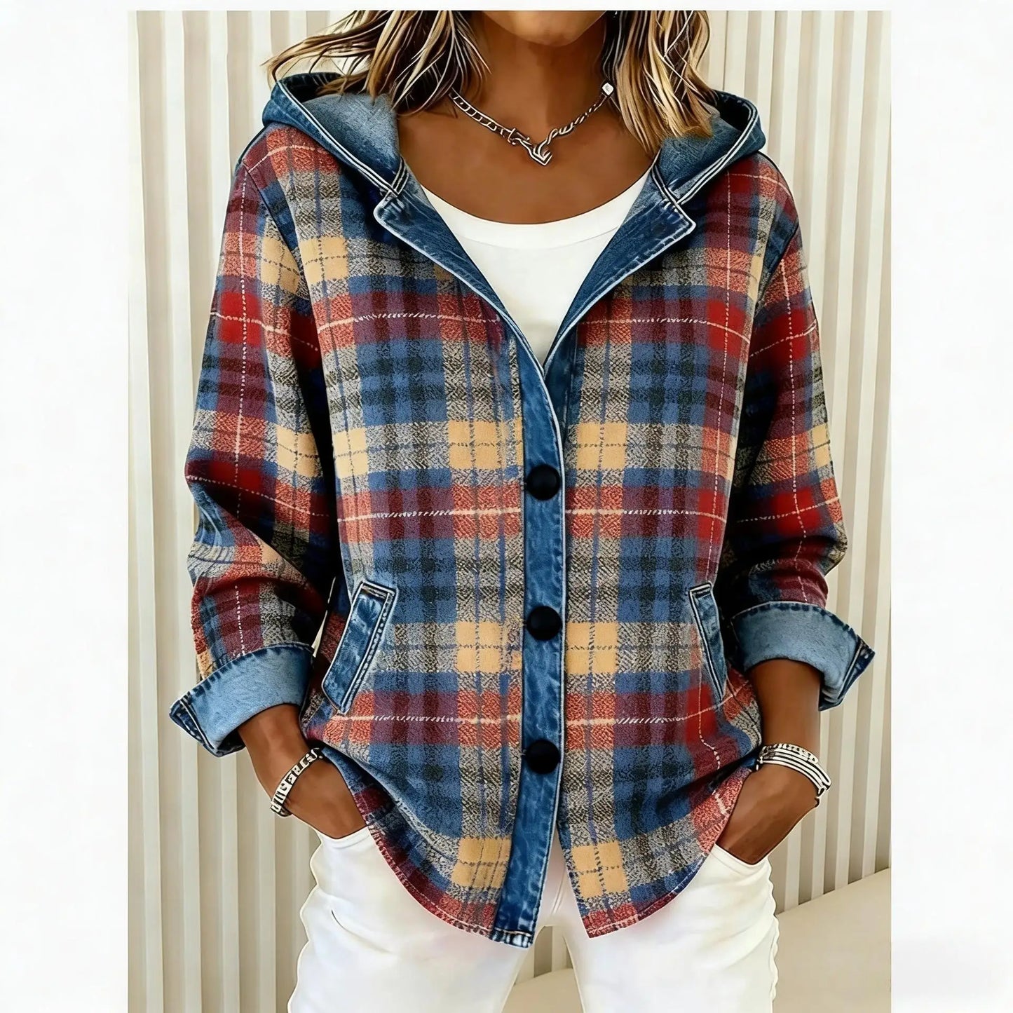 Plaid Oversized Cardigan Loose Cozy Flannel Hooded Cardigan Vintage European Chunky Knit Cardigan Button Front Warm Hoodie