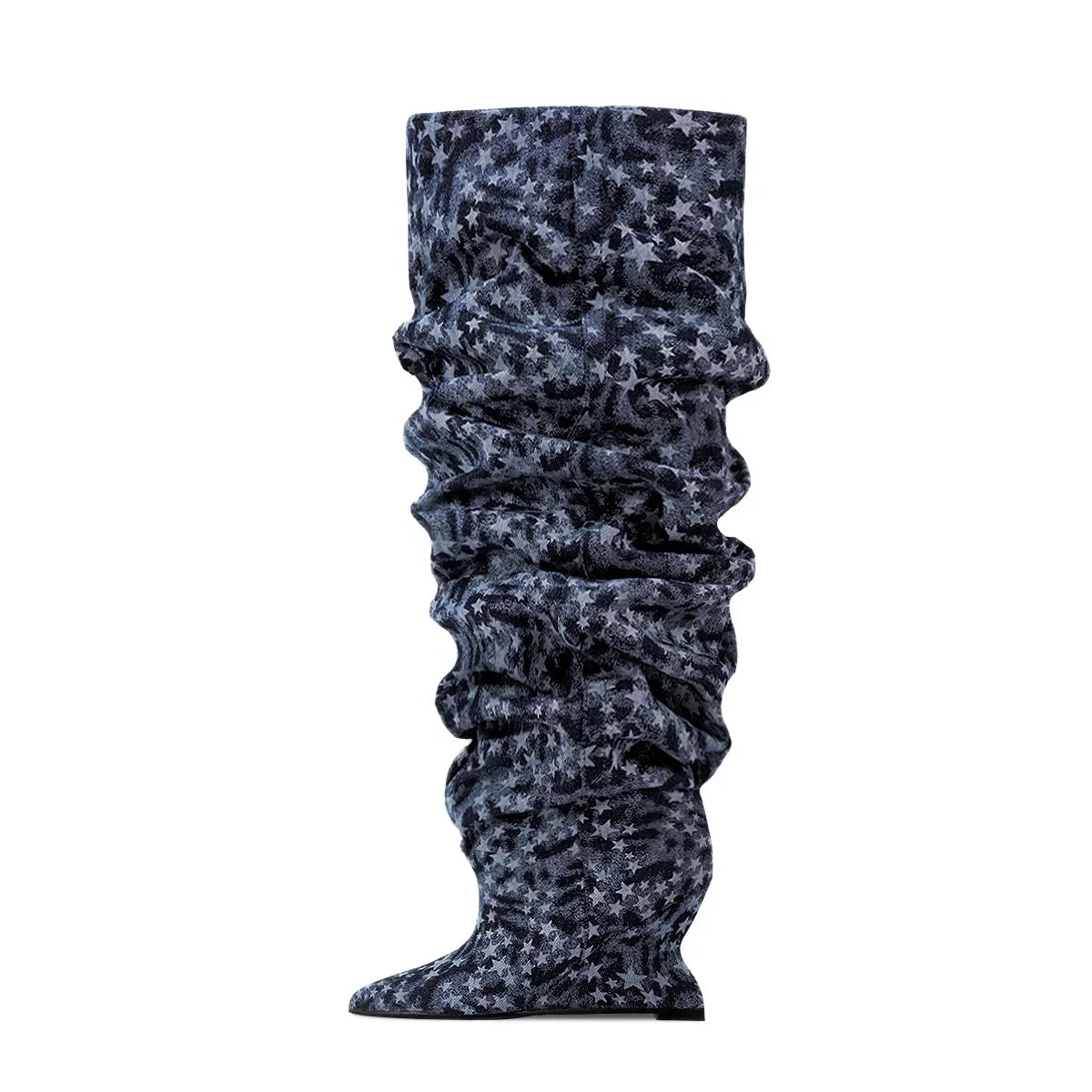 Pointed Toe Denim Over-The-Knee With Wedge Boots for Women
