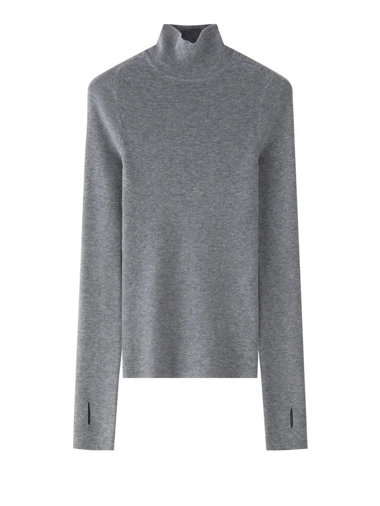 [EAM] Gray Slim Elegant Knitting Sweater Turtleneck Long Sleeve Women Pullovers New Fashion Tide Spring Autumn 2025 1DH7116