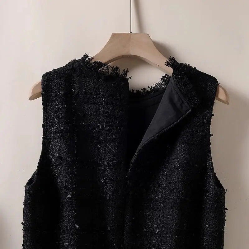 Elegant Tweed Beaded Pocket A-Line Dress for Women