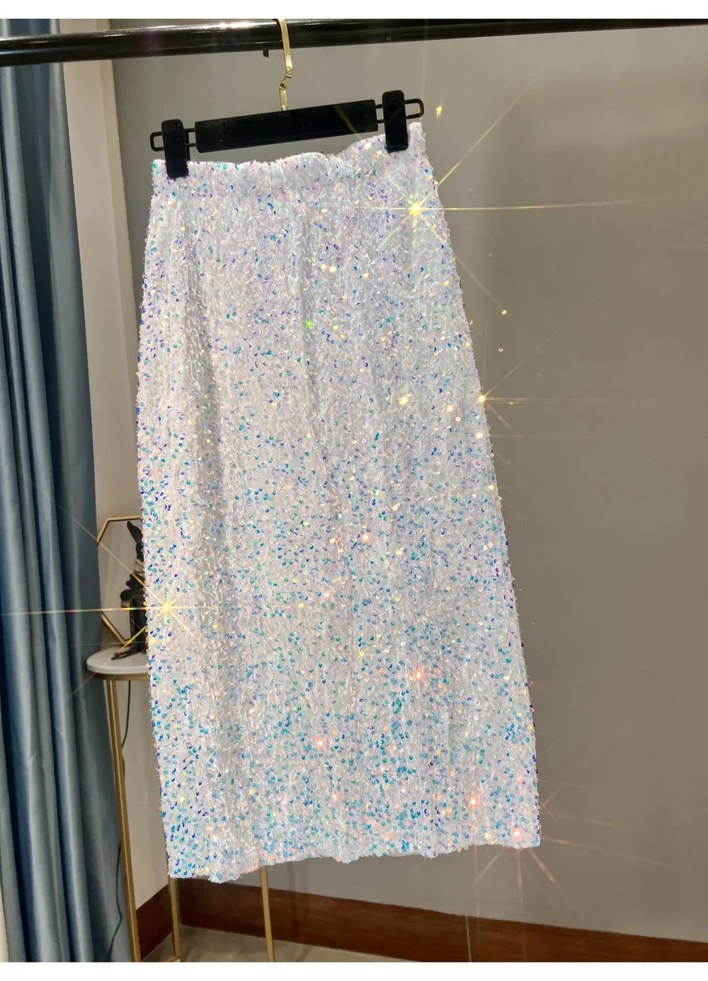 Blingbling New Autumn Winter All-match Mid-long Bodycon Skirt Colorful Sequins Elastic High Waist Slimming Lady Pencil Skirts