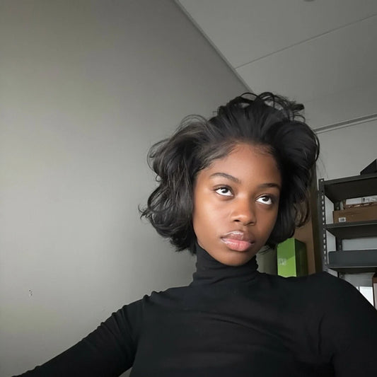 Pixie Cut Wig Brazilian Human Hair Wigs Short Curly Bob with Pre Plucked Bangs for Black Women Full Machine Made Water Wave Wig