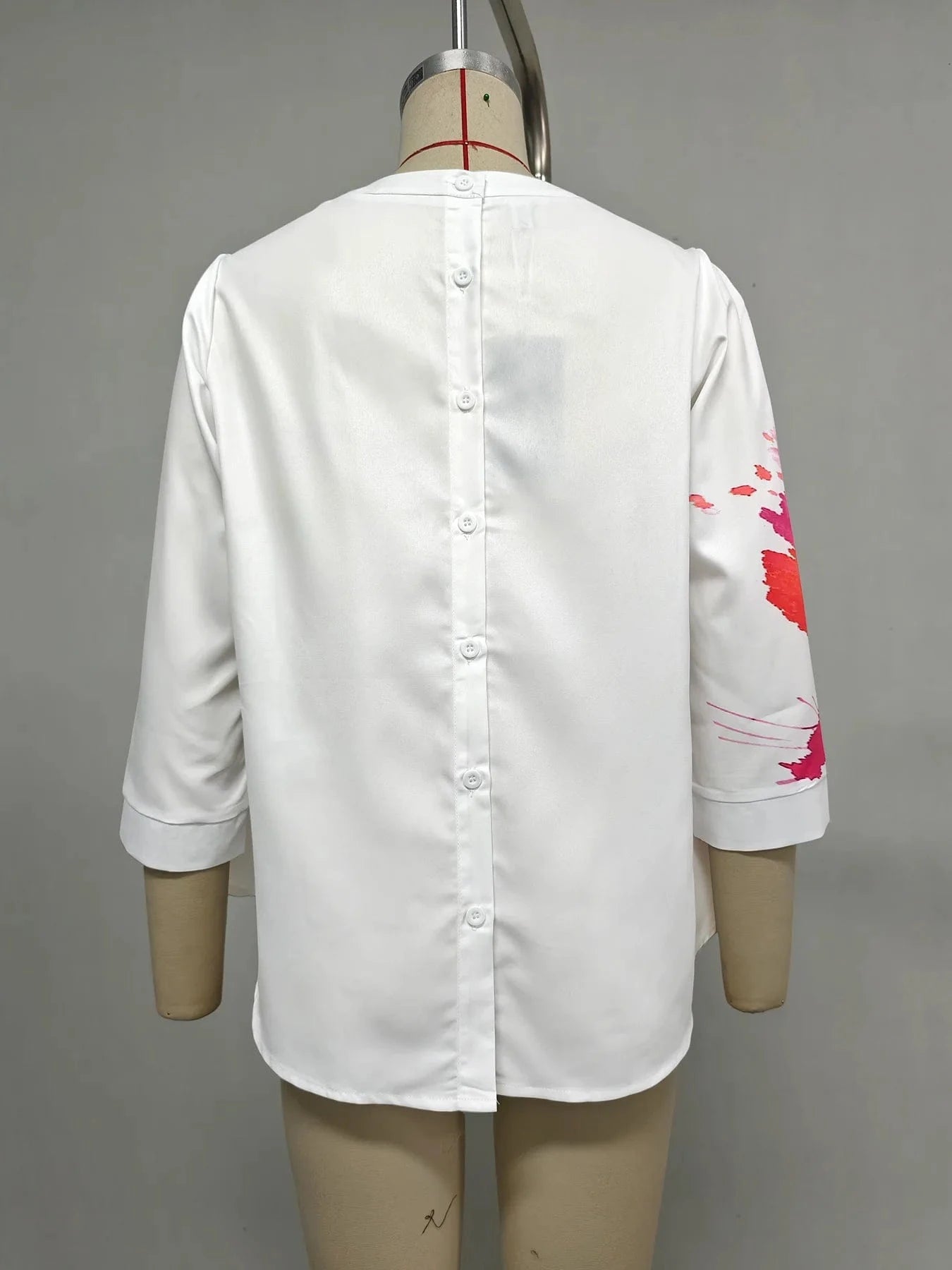 Women T-shirt 2024 New Summer Casual Simple Tops Round Neck Three-Quarter Sleeves Floral Printed Loose Fit Pullovers
