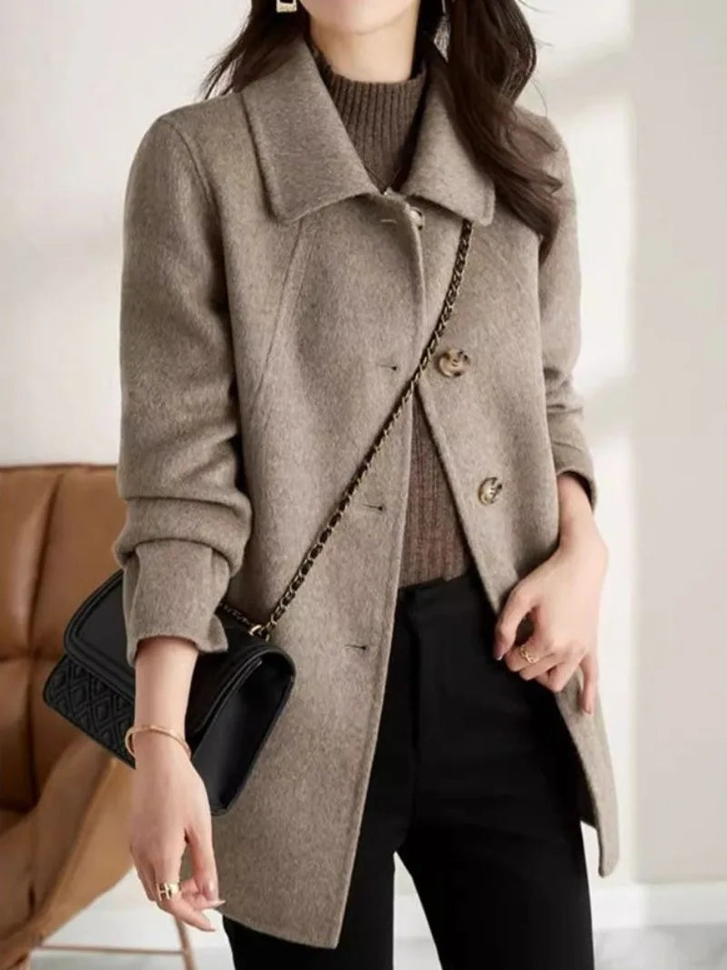 Women's Wool & Blends Coat Long Plain Ladies Jackets Loose Sleeve Casual Cheap Trendy Fashion 2025 Single Medium Outerwears Hot