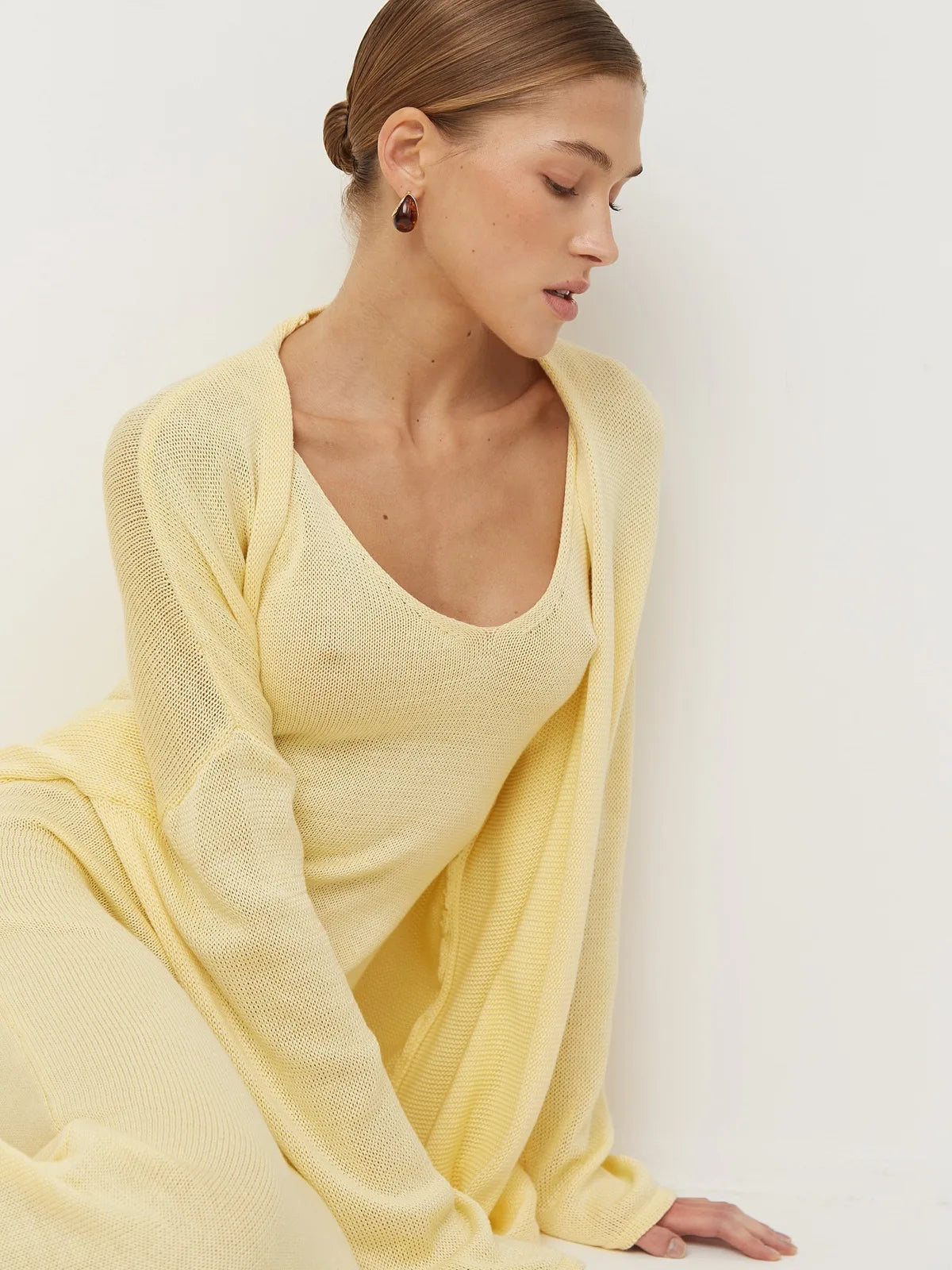 V-Neck Ribbed Knit Maxi Dress Set