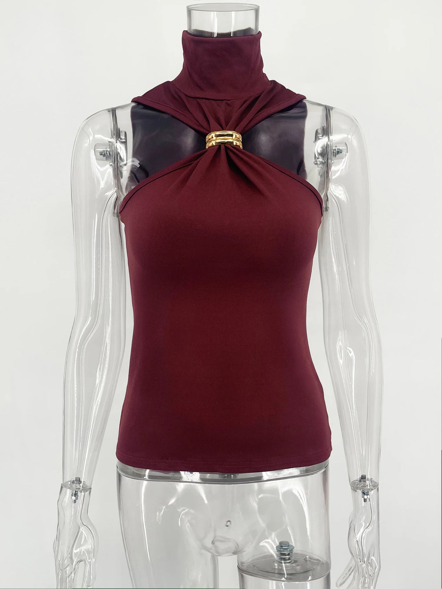 TARUXY Gold Ring Sleeveless Off-shoulder Top Female High Elasticity Fashion Slim Camis Streetwear 2025 New Summer Lady T shirt