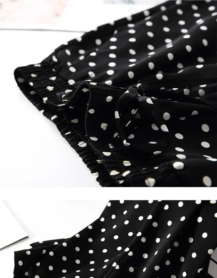 Casual Polka Dot High Waist Wide Leg Pants for Women